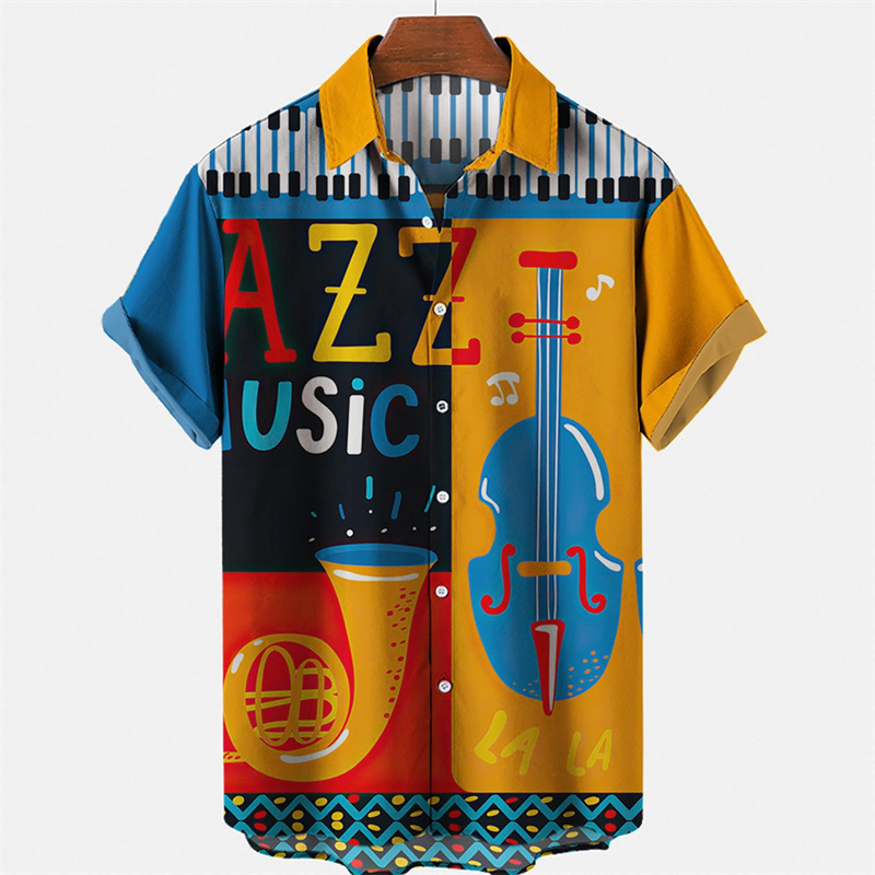Musical Instrument Hawaiian - 남성용 악기 기타 3D 프린트 셔츠,
