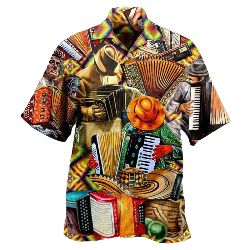 Musical Instrument Hawaiian - 남성용 기타 음악 그래픽 하와이 셔츠,