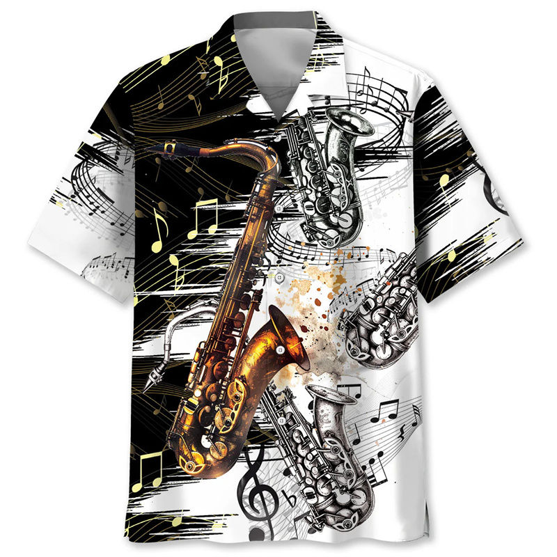 Musical Instrument Hawaiian - 색소폰 열대 하와이 셔츠 여름 3D