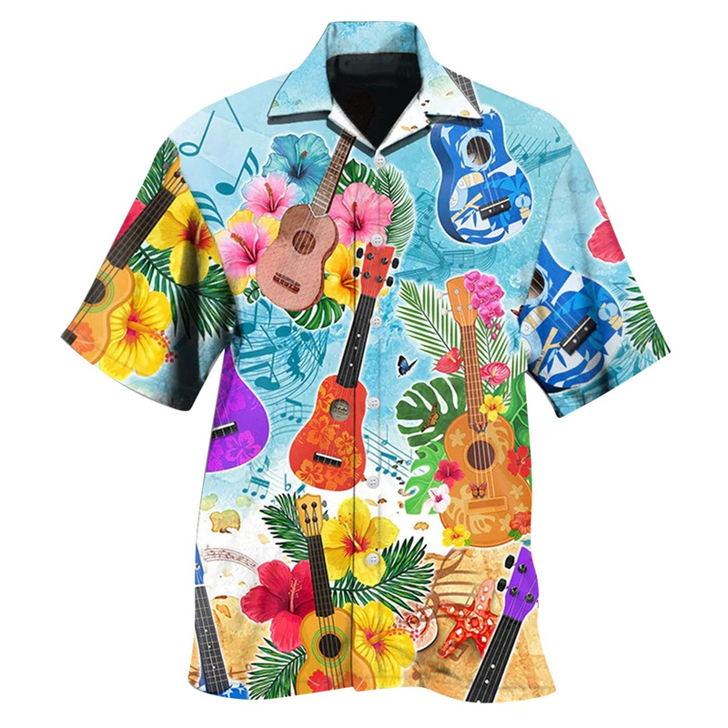 남성용 악기 기타 3D 프린트 셔츠, 힙합 스트리트 하 - Musical Instrument Hawaiian 리뷰 및 가격
