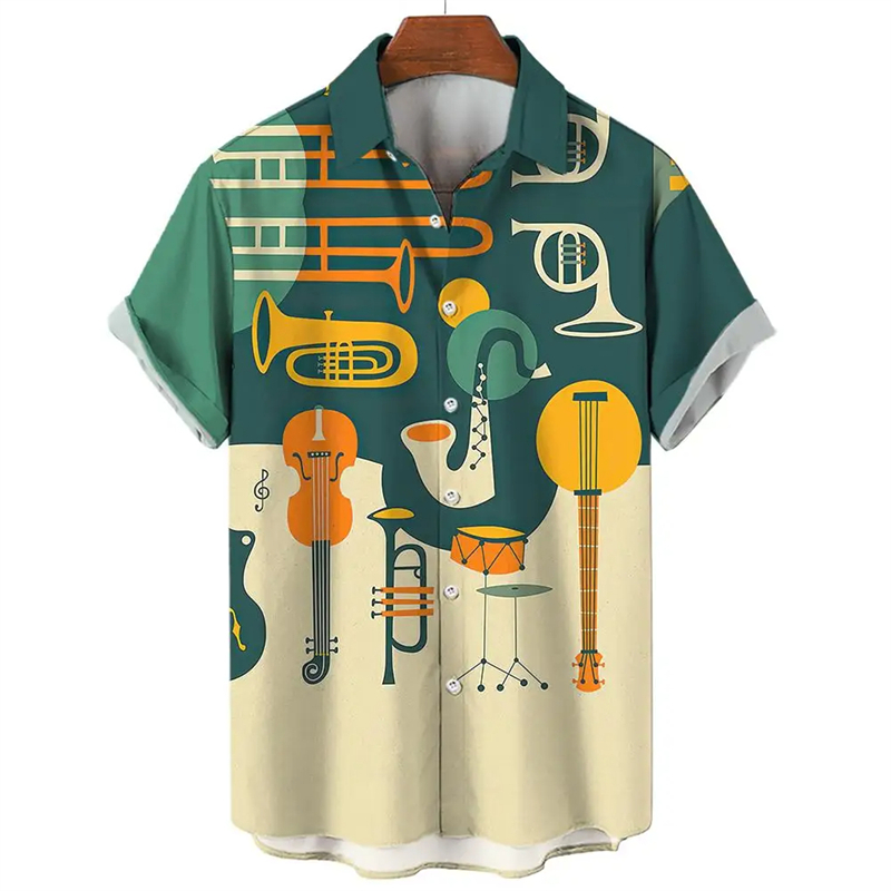 남성용 다채로운 악기 패턴 하와이안 셔츠, 색소폰 기타 - Musical Instrument Hawaiian 리뷰 및 가격