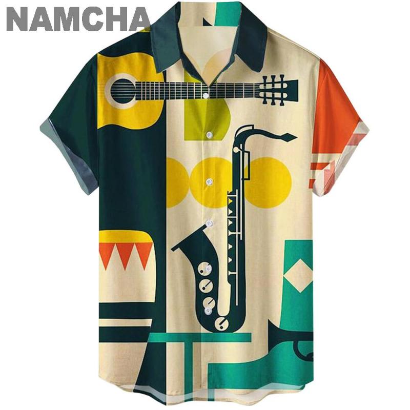 2025 여름 비치 스타일 남성 하와이안 셔츠 3D 프 - Musical Instrument Hawaiian 리뷰 및 가격